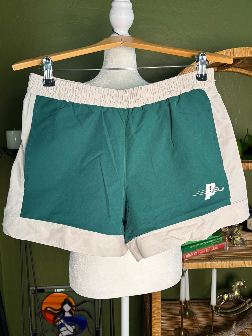 Prince Pickleball Brand Green and Cream Athletic Pocket Shorts